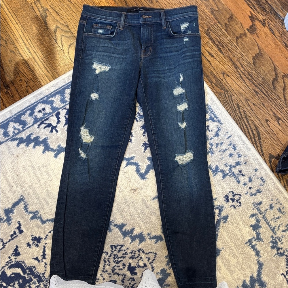 J Brand Low Rise Crop Jeans in Dark Blue